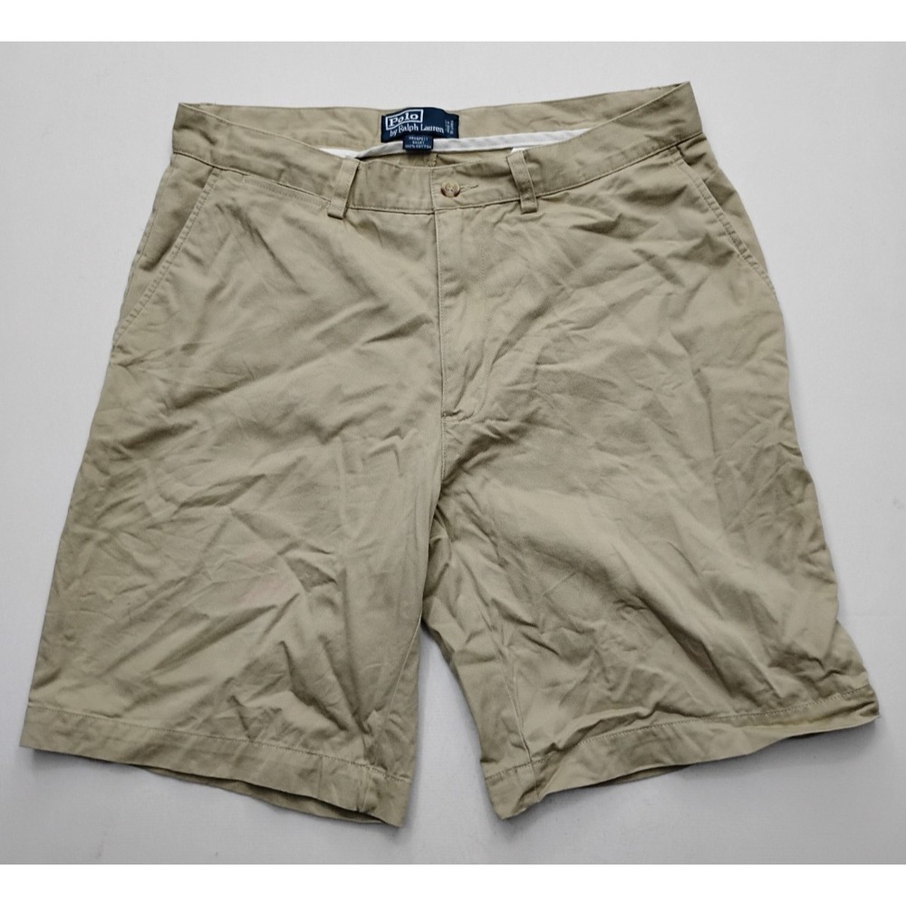 Polo Ralph Lauren Prospect Beige Cotton Chino Shorts Flat Front Mens 33 10in